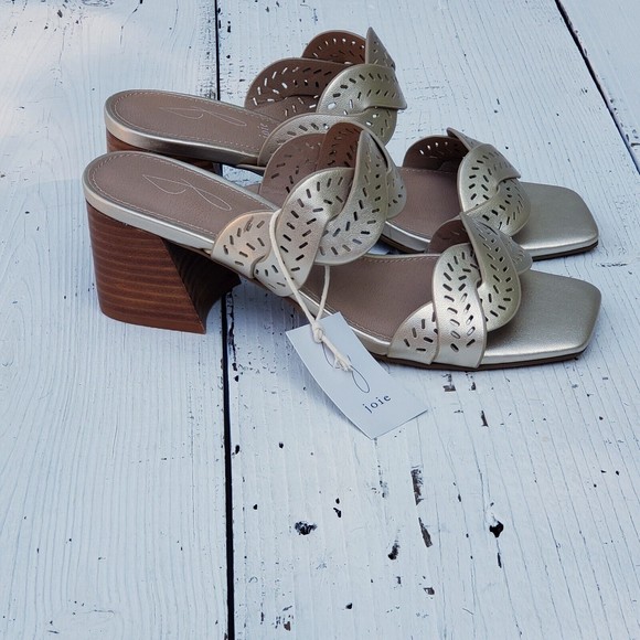 Joie Shoes - JOIE Society Gold Brown Low Heels SZ 9 EU 40 Square Open Toe Braided Strap NEW